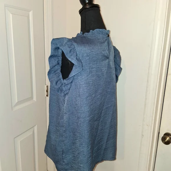 Blue Ruffled Women's Top - Picture 4 of 5